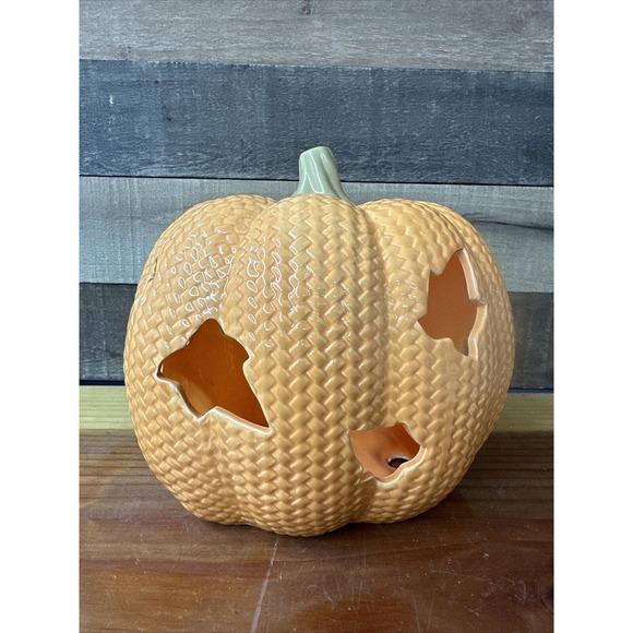 Ceramic Fall Halloween Pumpkin Leaf Cutouts -lighted - Picture 1 of 9